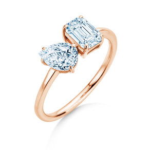 Verlovingsring Toi et Moi Pear & Emerald in 9K roségoud met Lab-grown diamanten 0,30ct E/VS