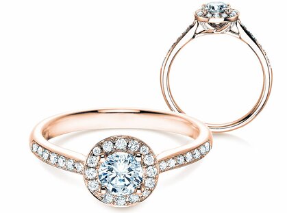 Verlovingsring Halo Classic in 18K roségoud met diamanten 0,78ct G/SI