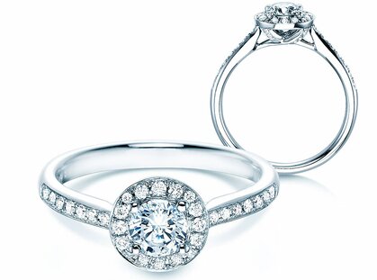 Verlovingsring Halo Classic in 18K witgoud met diamanten 0,78ct