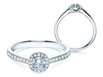 Verlovingsring Halo Petite in 18K witgoud met diamanten 0,50ct G/SI