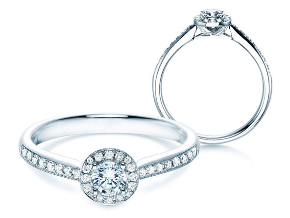 Verlovingsring Halo Petite in 18K witgoud met diamanten 0,50ct G/SI
