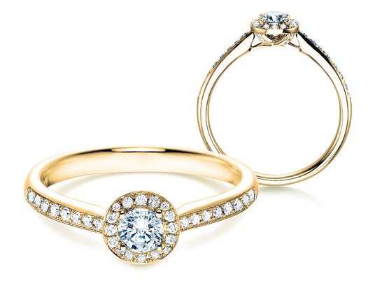 Verlovingsring Halo Petite in 18K geelgoud met diamanten 0,50ct G/SI