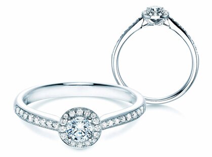 Verlovingsring Halo Petite in 18K witgoud met diamanten 0,50ct