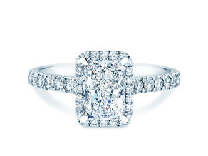 Verlovingsring Radiant Halo Pavé in 14K witgoud met diamanten 2,02ct G/SI