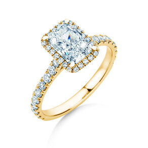 Verlovingsring Radiant Halo Pavé in 14K geelgoud met diamanten 2,02ct G/SI