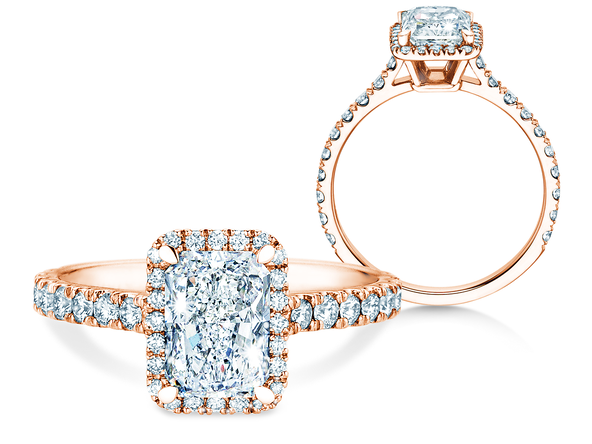 Verlovingsring Radiant Halo Pavé in roségoud