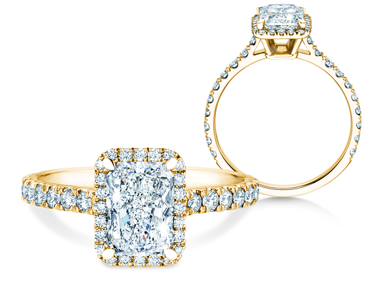 Verlovingsring Radiant Halo Pavé in 14K geelgoud met Lab-grown diamanten 1,18ct E/VS