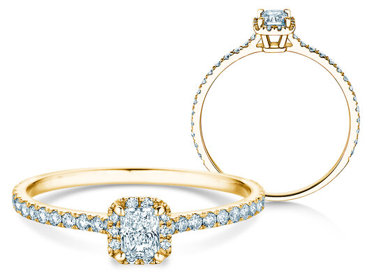 Verlovingsring Radiant Halo Pavé in 9K geelgoud met Lab-grown diamanten 0,58ct E/VS