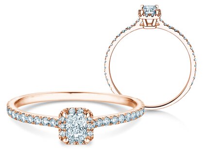 Verlovingsring Radiant Halo Pavé in 14K roségoud met Lab-grown diamanten 0,58ct E/VS