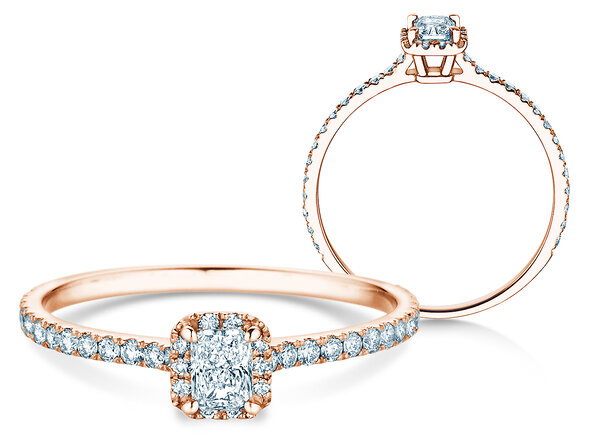 Verlovingsring Radiant Halo Pavé in 14K roségoud met Lab-grown diamanten 0,58ct E/VS