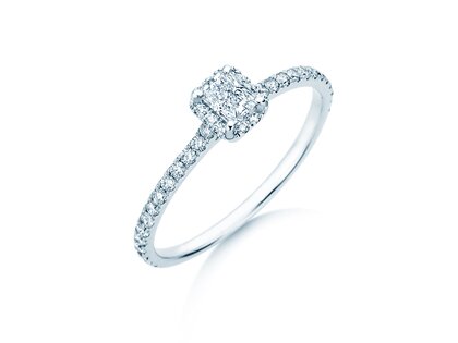 Verlovingsring Radiant Halo Pavé in 9K witgoud met Lab-grown diamanten 0,58ct E/VS
