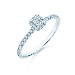 Verlovingsring Radiant Halo Pavé in 9K witgoud met Lab-grown diamanten 0,58ct E/VS
