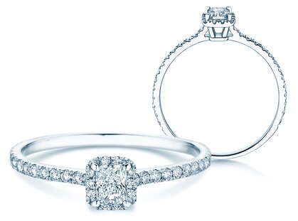 Verlovingsring Radiant Halo Pavé in 14K witgoud met diamanten 0,58ct G/SI