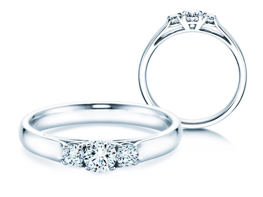 Verlovingsring 3 Stones in 9K witgoud met diamanten 0,11ct G/SI