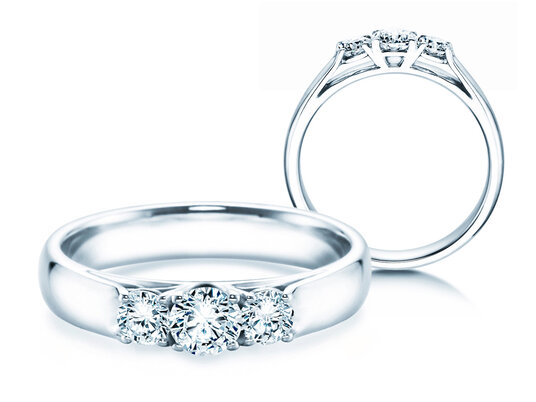 Verlovingsring 3 Stones in 14K witgoud met diamanten 0,40ct G/SI