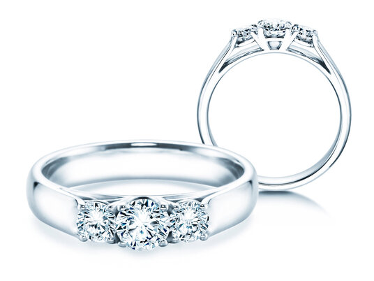 Verlovingsring 3 Stones in 18K witgoud met diamanten 0,75ct G/SI