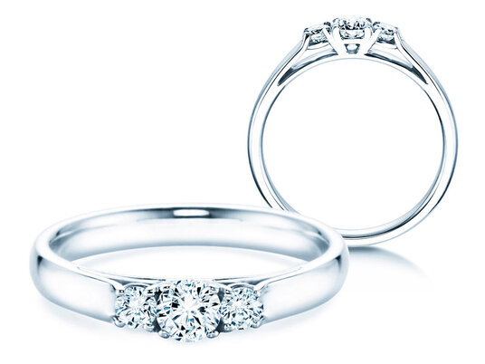 Verlovingsring 3 Stones in 14K witgoud met diamanten 0,20ct G/SI