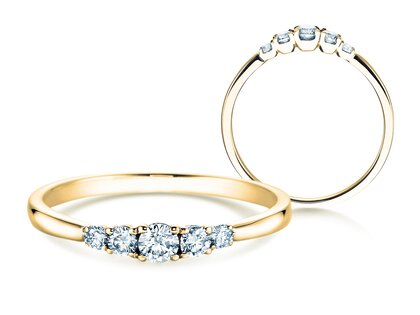 Verlovingsring 5 Diamonds in 14K geelgoud met diamanten 0,15ct G/SI