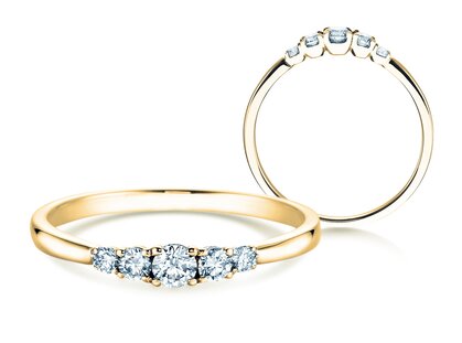 Verlovingsring 5 Diamonds in 14K geelgoud met diamanten 0,15ct G/SI