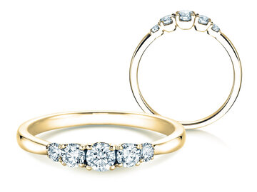 Verlovingsring 5 Diamonds in geelgoud