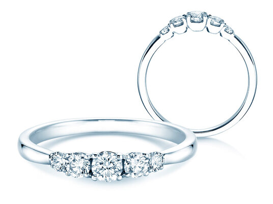 Verlovingsring 5 Diamonds in witgoud