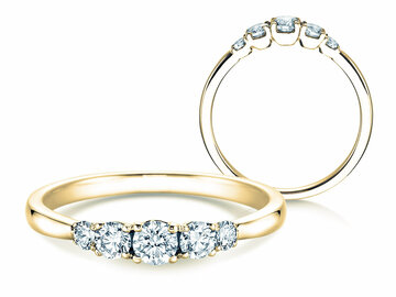Verlovingsring 5 Diamonds in geelgoud