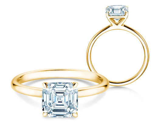 Verlovingsring Asscher Cut in 9K geelgoud met Lab-grown diamant 0,15ct E/VS
