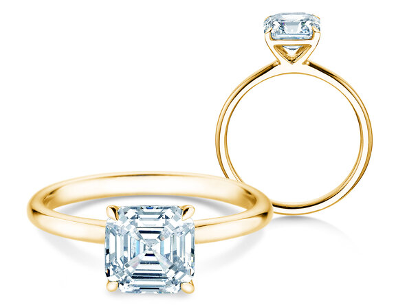Verlovingsring Asscher Cut in 9K geelgoud met Lab-grown diamant 0,15ct E/VS