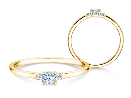 Verlovingsring Vivid Petite Cushion Cut in 14K geelgoud met diamanten 0,20ct G/SI