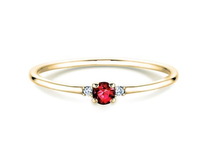 Verlovingsring Vivid Petite in 14K geelgoud met robijn 0,08ct en diamanten 0,02ct