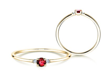 Verlovingsring Vivid Petite in 14K geelgoud met robijn 0,08ct en diamanten 0,02ct