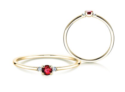 Verlovingsring Vivid Petite in 14K geelgoud met robijn 0,08ct en diamanten 0,02ct