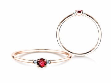 Verlovingsring  in 9K witgoud met robijn 0,08ct en diamanten 0,02ct