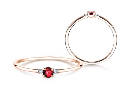 Verlovingsring Vivid Petite in 14K roségoud met robijn 0,08ct en diamanten 0,02ct