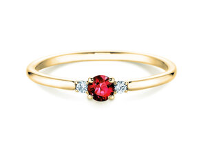 Verlovingsring Vivid Petite in 14K geelgoud met robijn 0,16ct en diamanten 0,04ct