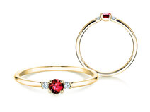 Verlovingsring Vivid Petite in 14K geelgoud met robijn 0,16ct en diamanten 0,04ct