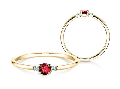 Verlovingsring Vivid Petite in 14K geelgoud met robijn 0,16ct en diamanten 0,04ct