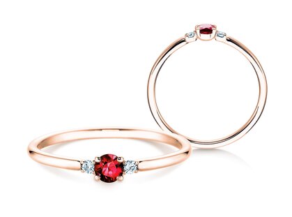 Verlovingsring Vivid Petite in 14K roségoud met robijn 0,16ct en diamanten 0,04ct