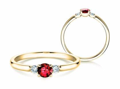 Verlovingsring  in 9K geelgoud met robijn 0,23ct en diamanten 0,07ct