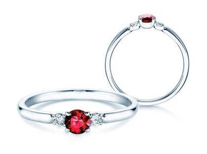 Verlovingsring Vivid Petite in 9K witgoud met robijn 0,23ct en diamanten 0,07ct