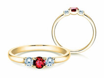 Verlovingsring  in 9K geelgoud met robijn 0,20ct en diamanten 0,20ct