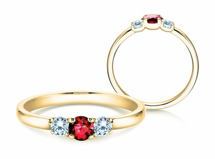 Verlovingsring  in 9K geelgoud met robijn 0,20ct en diamanten 0,20ct
