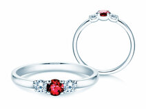 Verlovingsring  in 9K witgoud met robijn 0,20ct en diamanten 0,20ct