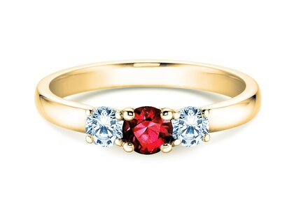 Verlovingsring Vivid Petite in 9K geelgoud met robijn 0,30ct en diamanten 0,30ct
