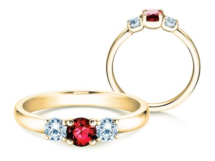 Verlovingsring Vivid Petite in 9K geelgoud met robijn 0,30ct en diamanten 0,30ct
