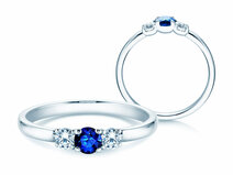 Verlovingsring  in 9K witgoud met saffier 0,20ct en diamanten 0,20ct