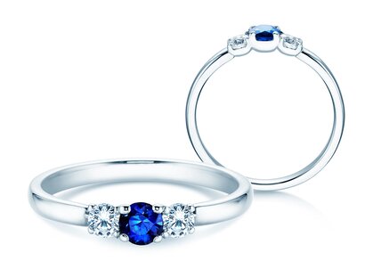 Verlovingsring Vivid Petite in 9K witgoud met saffier 0,20ct en diamanten 0,20ct