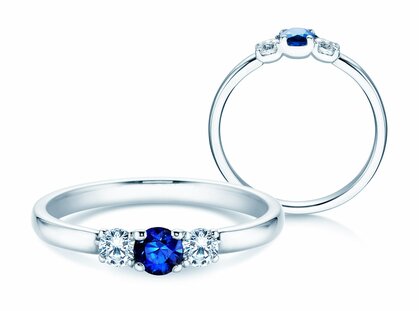 Verlovingsring  in 9K witgoud met saffier 0,20ct en diamanten 0,20ct
