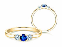 Verlovingsring  in 9K geelgoud met saffier 0,20ct en diamanten 0,20ct