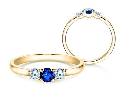 Verlovingsring Vivid Petite in 9K geelgoud met saffier 0,20ct en diamanten 0,20ct